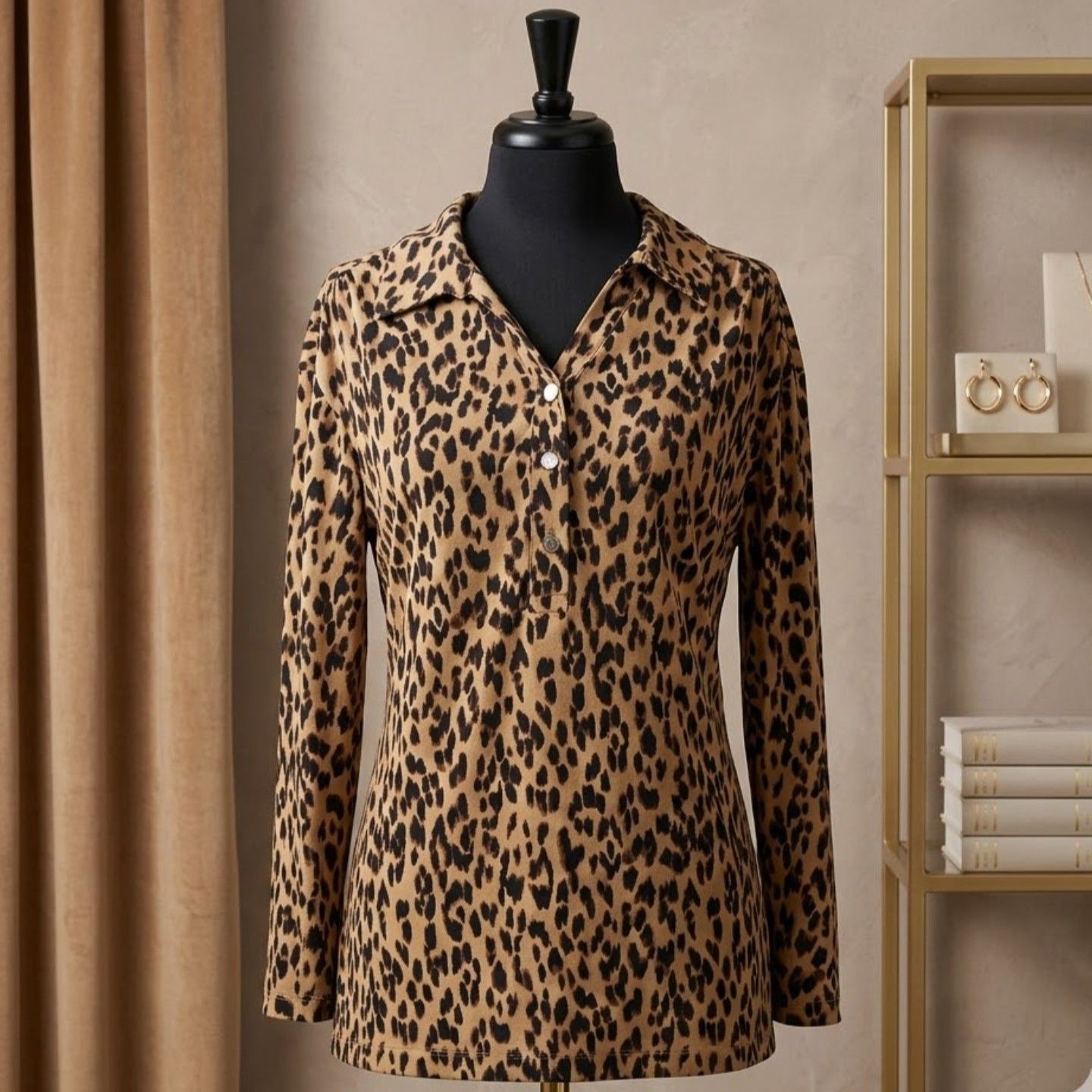 212 Collection Leopard Print Blouse Xl Silky Satin Animal Print Top